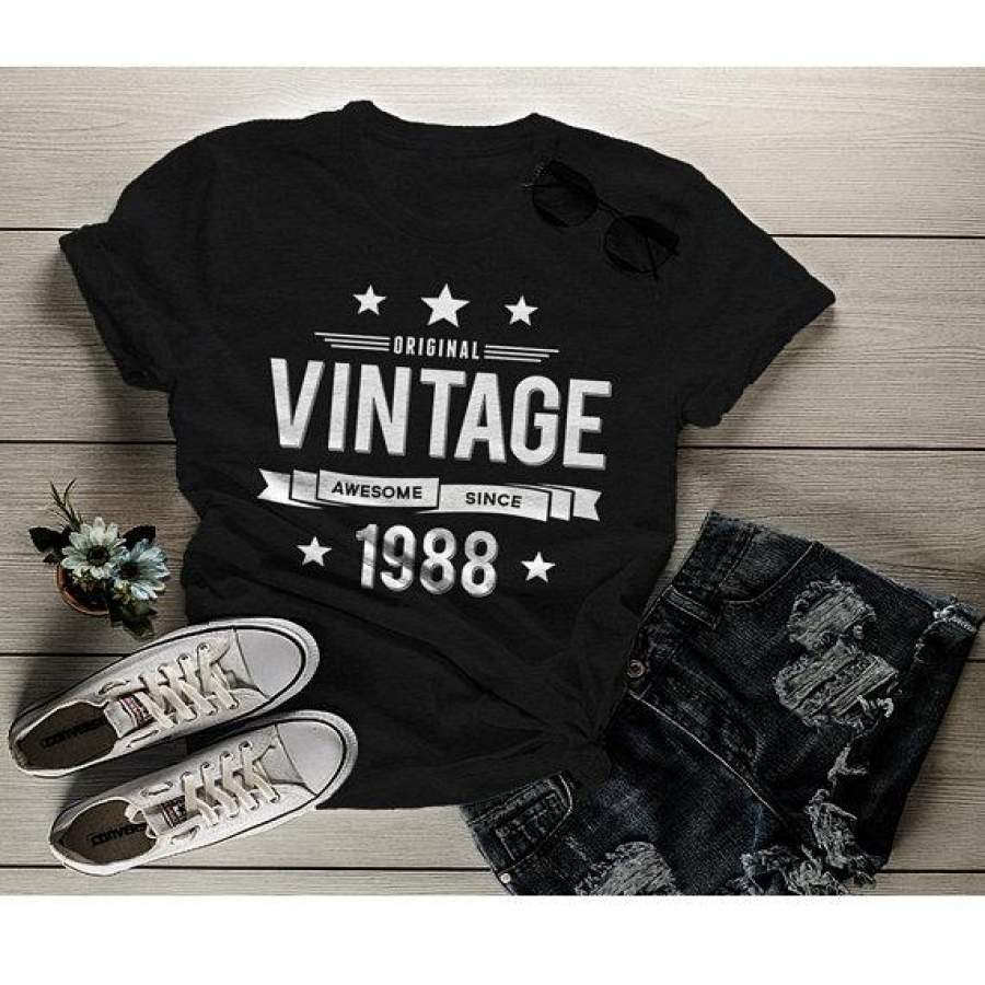 Women’s 30th Birthday T Shirt Original Vintage Shirt Thirty Awesome Since 1988 Tshirt