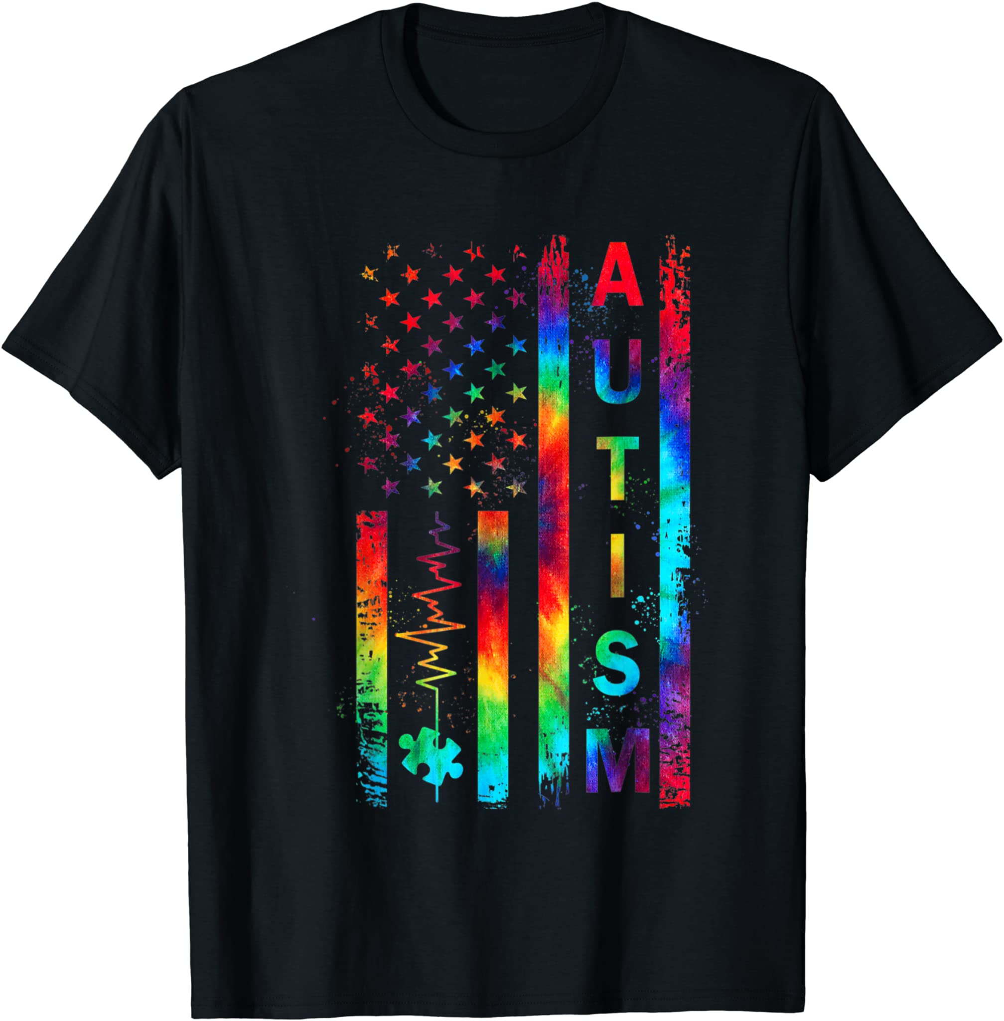 American Flag Autism Awareness Teacher Mom Support Tie Dye T-Shirt