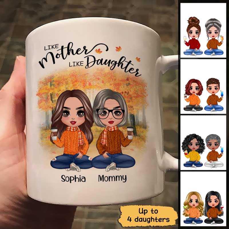 Fall Season Doll Mom And Daughters Personalized Mug