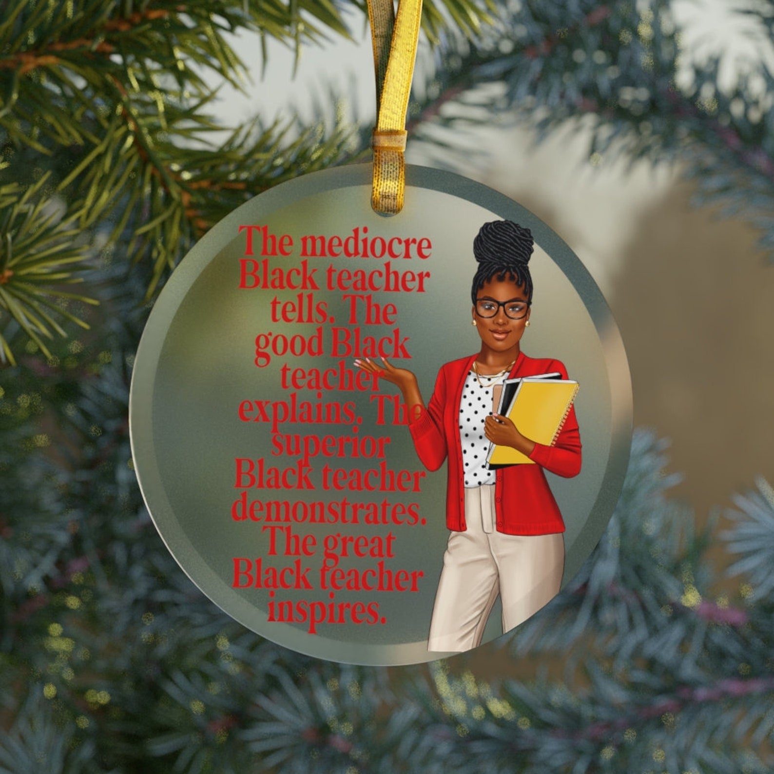 The Great Black Teacher Inspires Glassblack Girl Christmasteacher Holiday Giftblack Teachers Afro School Christmas Ornament