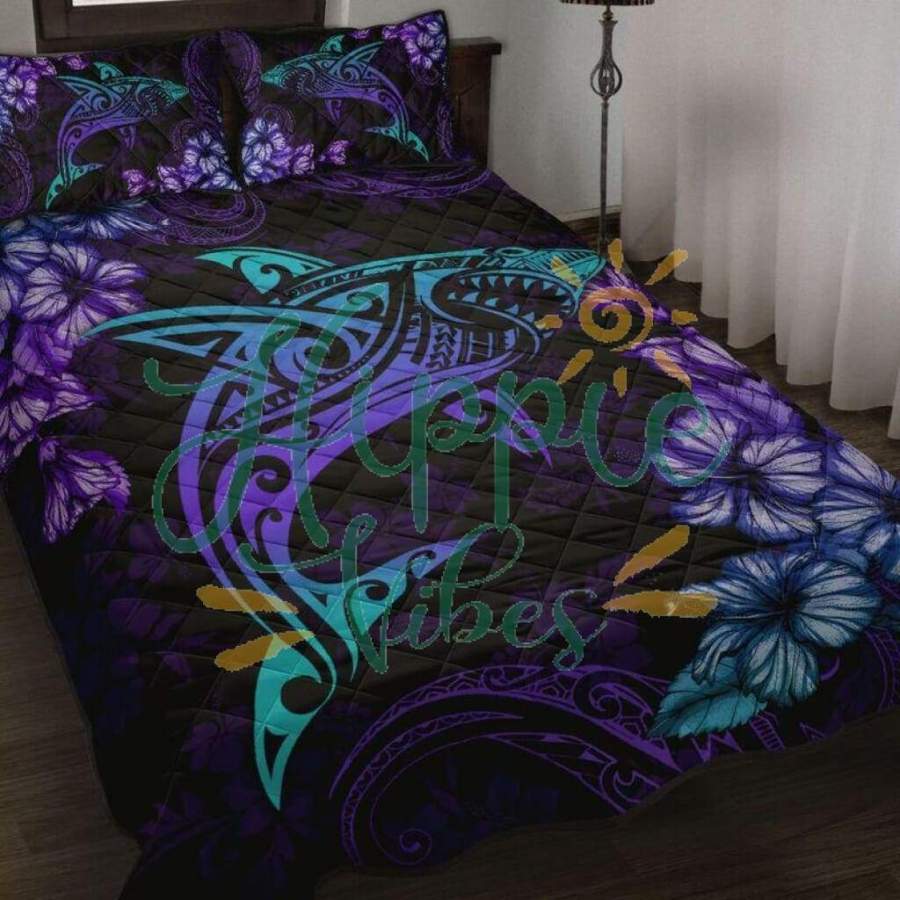 Beautiful Shark Hibiscus Hawaii quilt bedding set