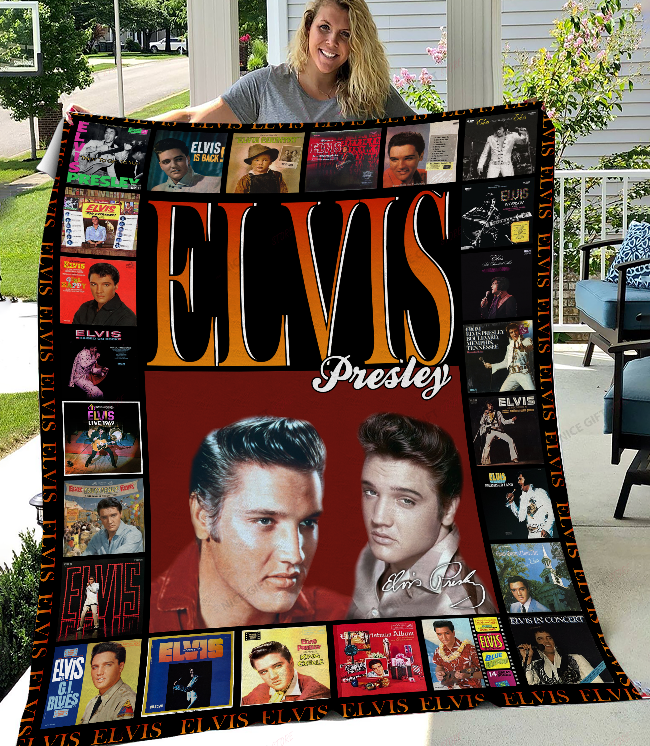 Elvis Presley Fleece Blanket Blk-D6U3