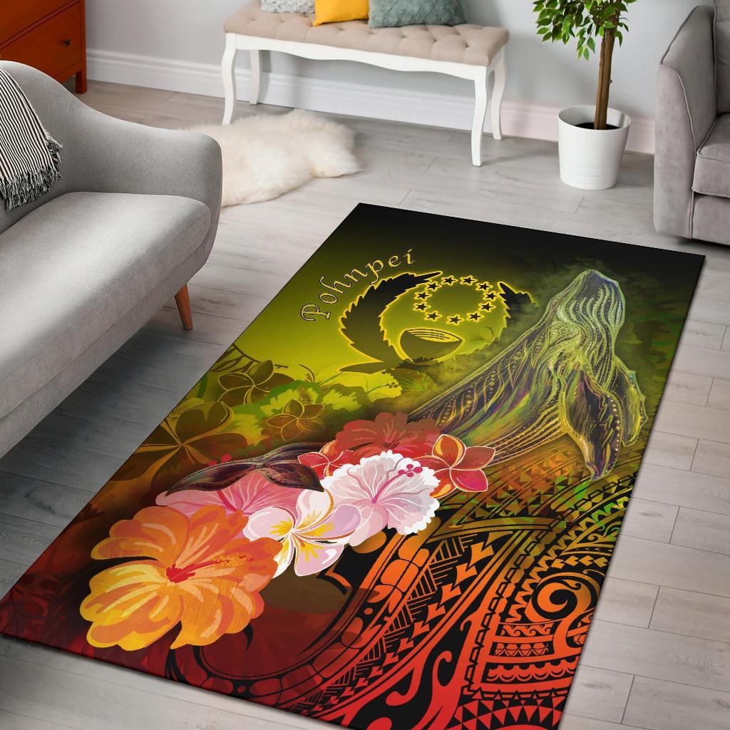 Pohnpei Area Rug – Humpback Whale With Tropical Flowers (Yellow)