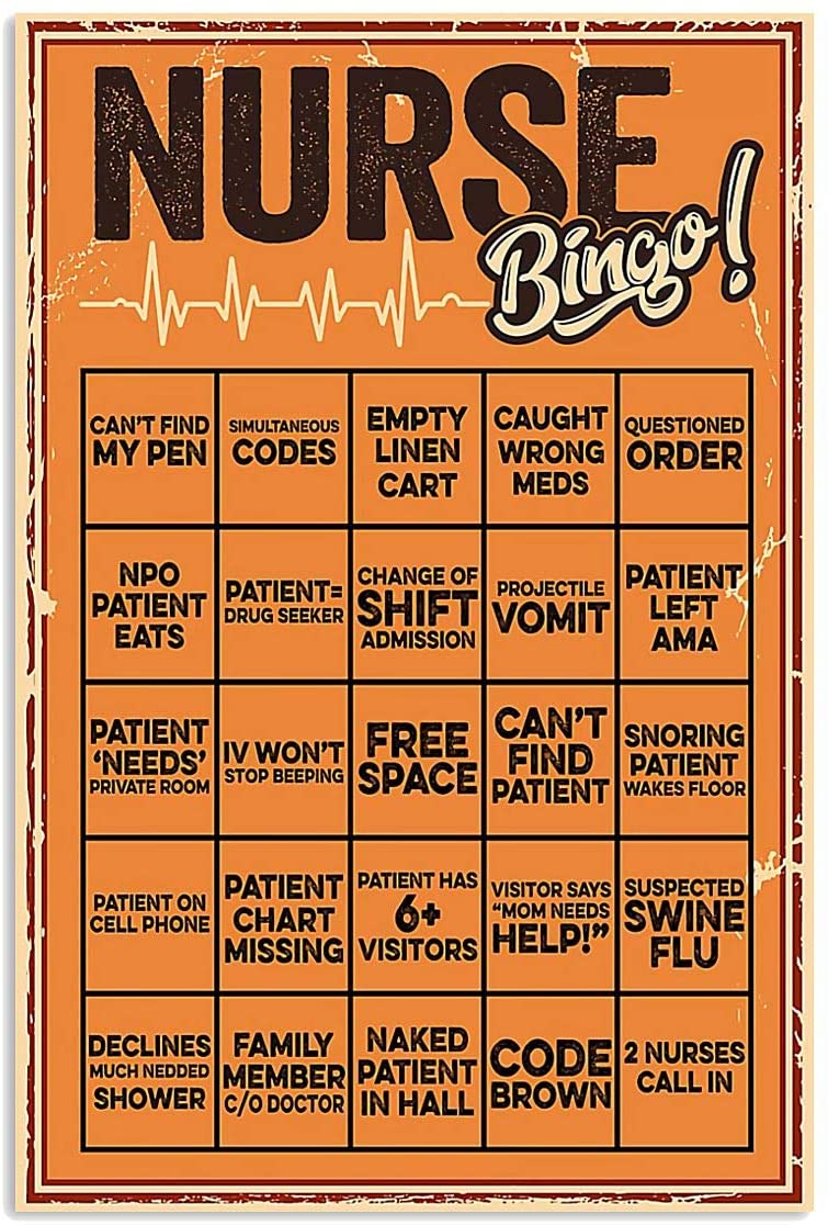 Vintage Nurse Bingo Patient Code Brown Poster Art Print      Home Decor Gift For Men Women Family Friend On Birthday Xmas