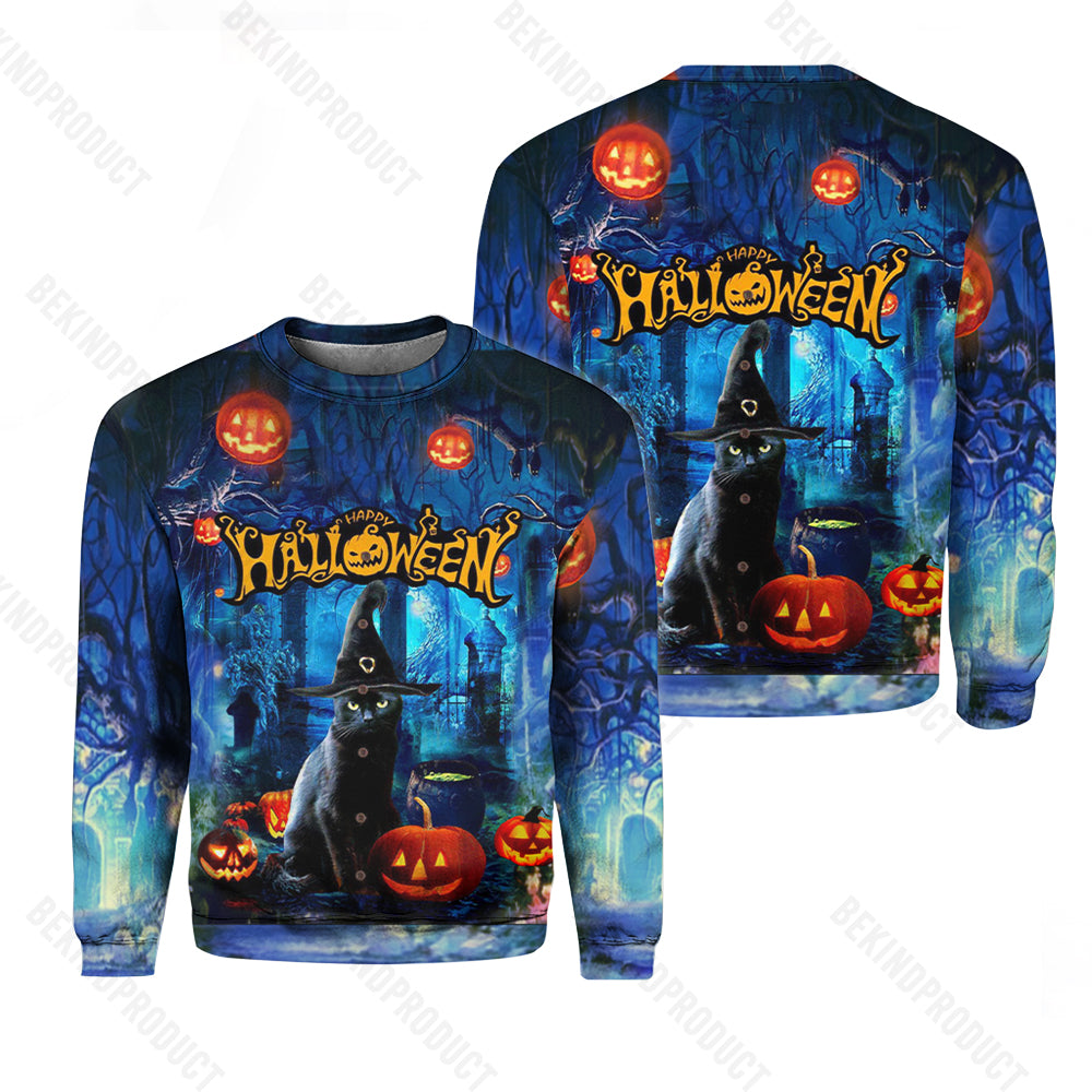 Halloween Black Cat Pumpkin Crewneck Sweatshirt All Over Print Sweatshirt For Women Sweatshirt For Men Swn1051