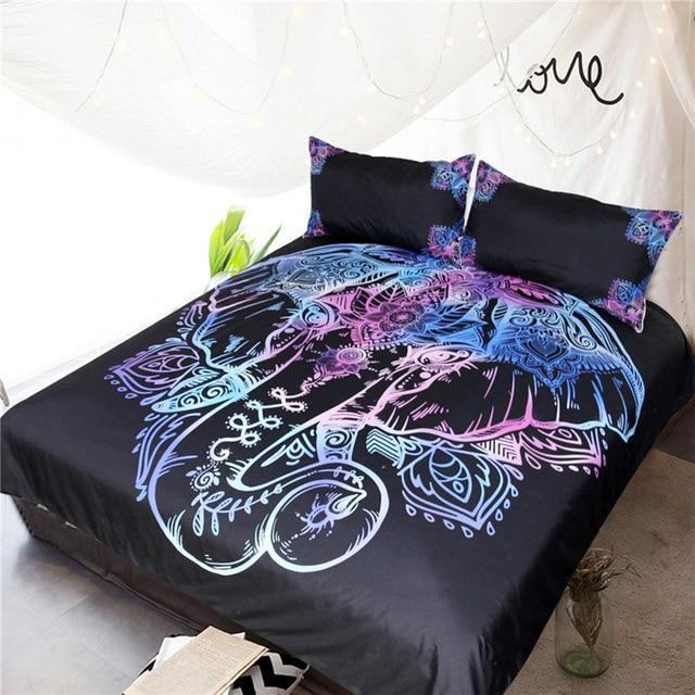 Glowing Elephant 3 Pieces Quilted Comforter Set