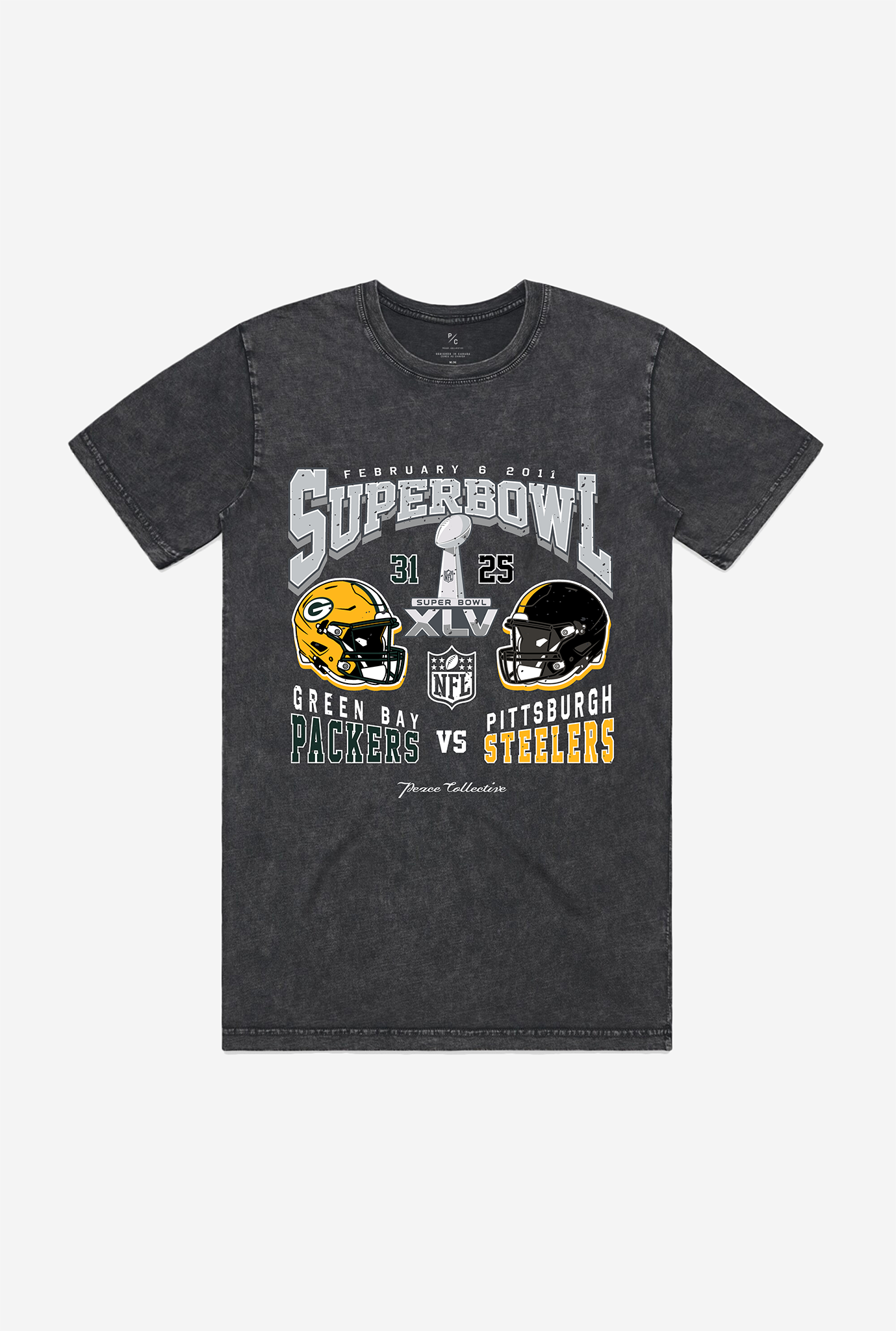 Super Bowl Xlv: Green Bay Packers Vs Pittsburgh Steelers Stonewashed T-Shirt – Black