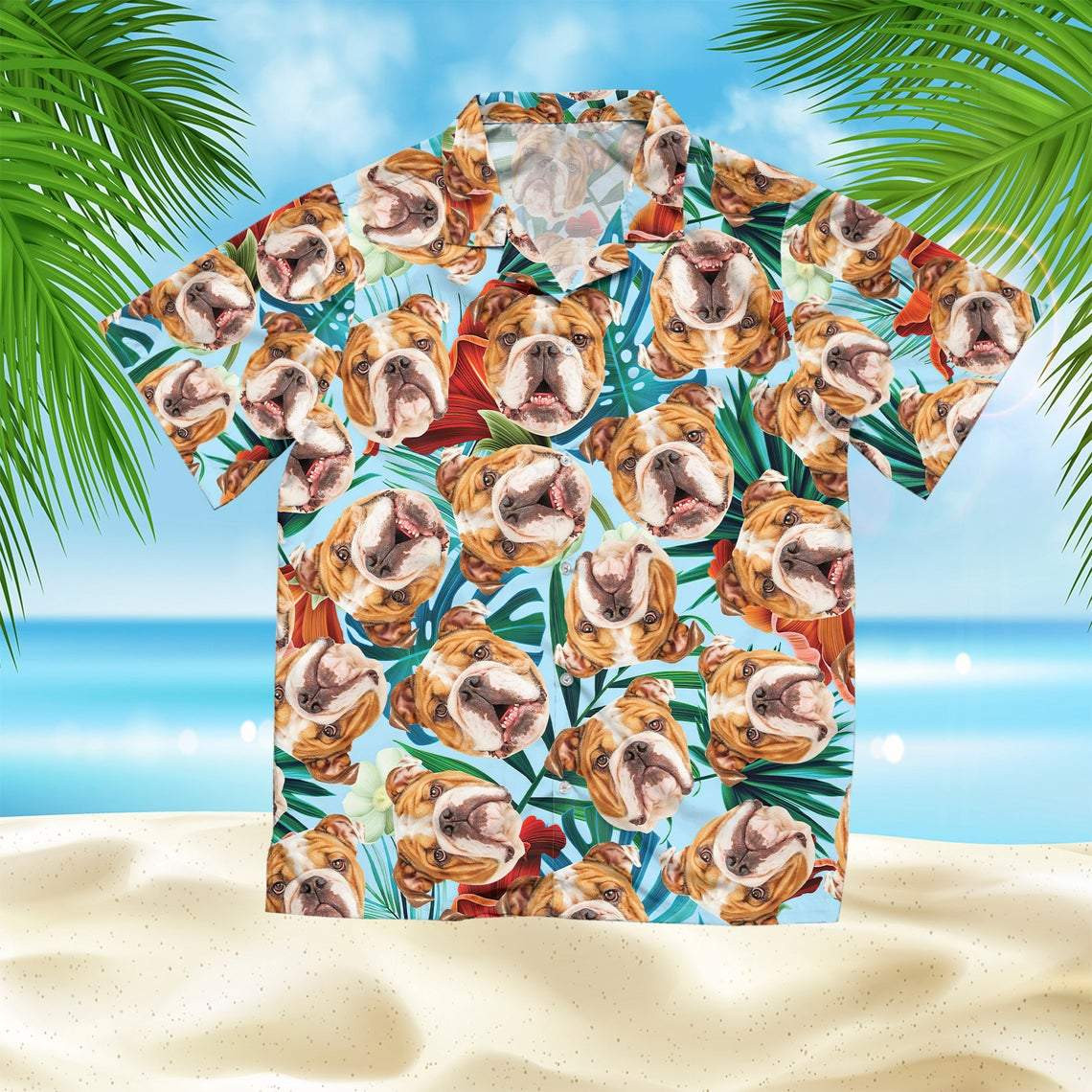 Custom Photo Dog Face Happy Bulldog Unisex Hawaii Shirts Ha82384