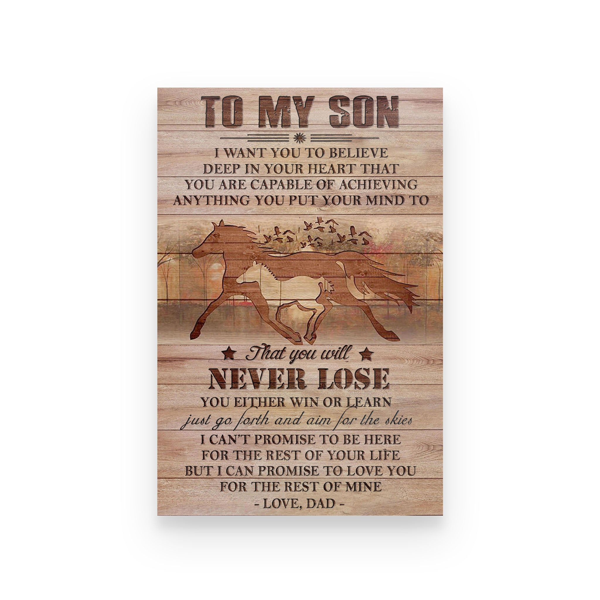 Horse poster Dad to Son You are capable of achieving anything you put your mind to that you will never lose