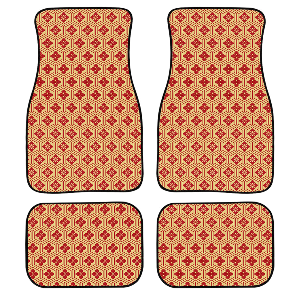 Red Japanese Flower Pattern Print Front And Back Car Floor Mats, Front Car Mat