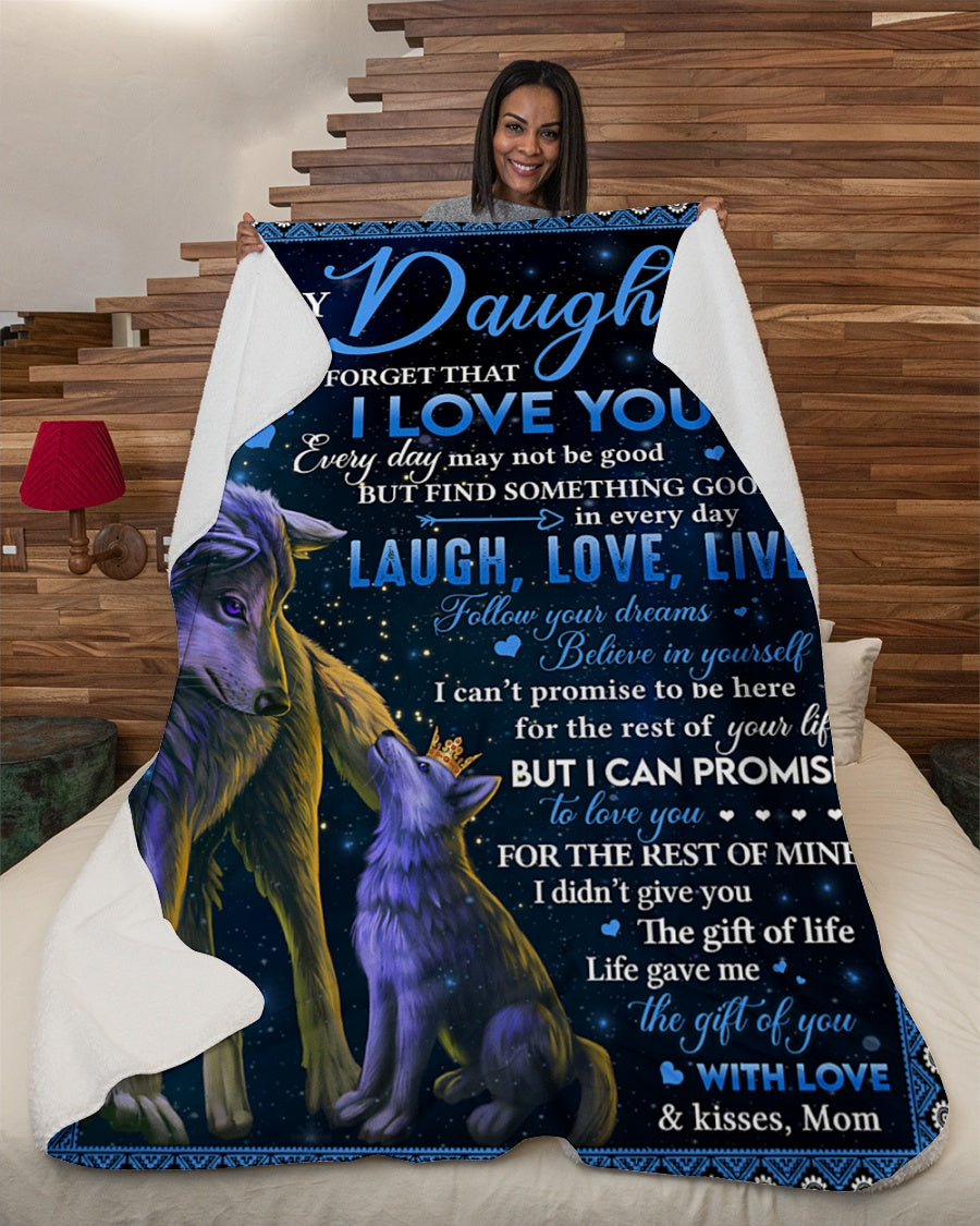 Wolf To My Daughter Never Forget That I Love You Mom Fleece Blanket Gift For Daughter From Mom Home Decor Bedding Couch Sofa Soft And Comfy Cozy