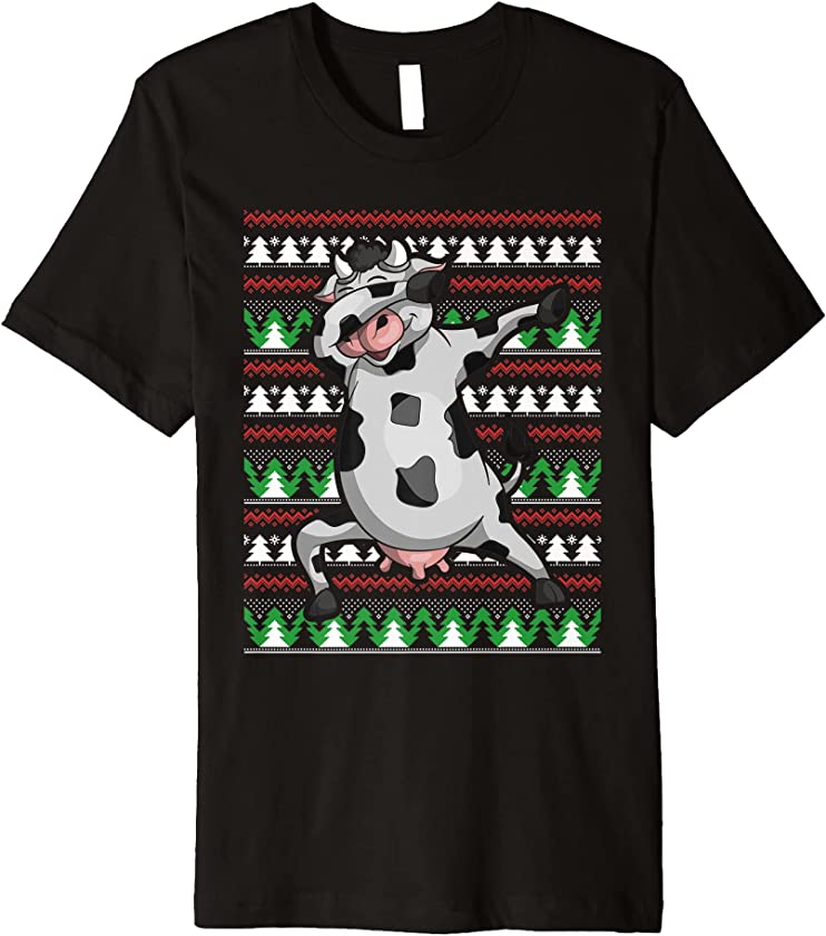 Ugly Christmas Farm Animal Merry Xmas Funny Dabbing Cow Premium T-Shirt