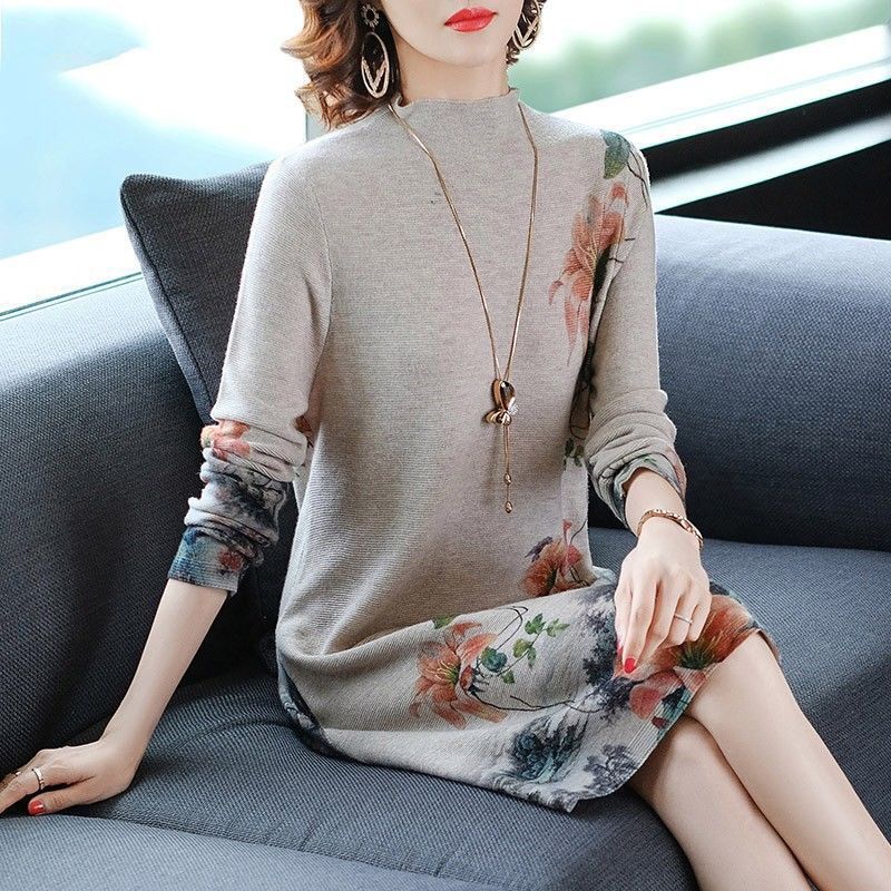 Women’s Dress Autumn Vintage Casual Floral O-Neck Dress 4XL Bodycon Elegant Long Vestidos Dresses for Women vestidos de mujer alx