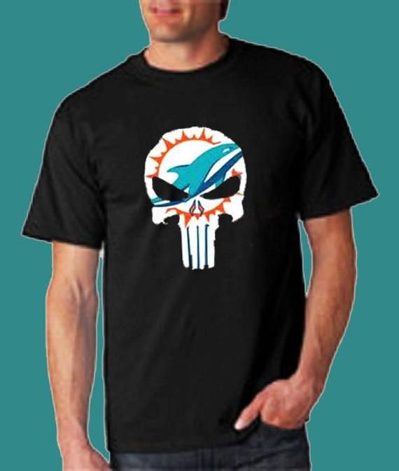 Miami Dolphins Punisher Skull Design T Shirt ADD CUSTOM TEXT