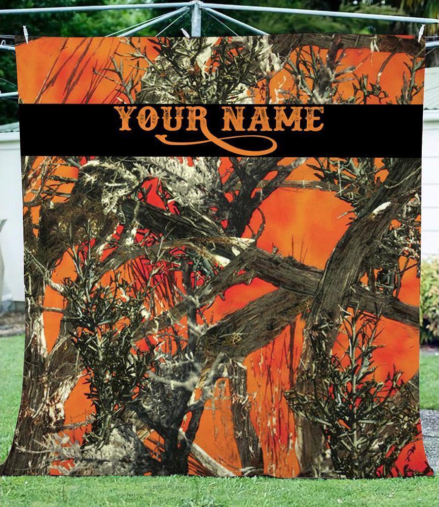 [Personalized Name] Hunting Orange Muddy Camo – Gifts For Family Unique Gifts Ideas For Home Decor  – Fleece Blanket Sherpa Blanket