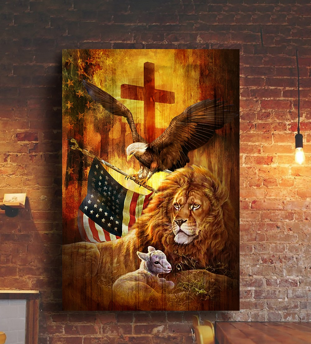 Jesus God Blesses Our America The Cross Poster Eagle With Us Flag 