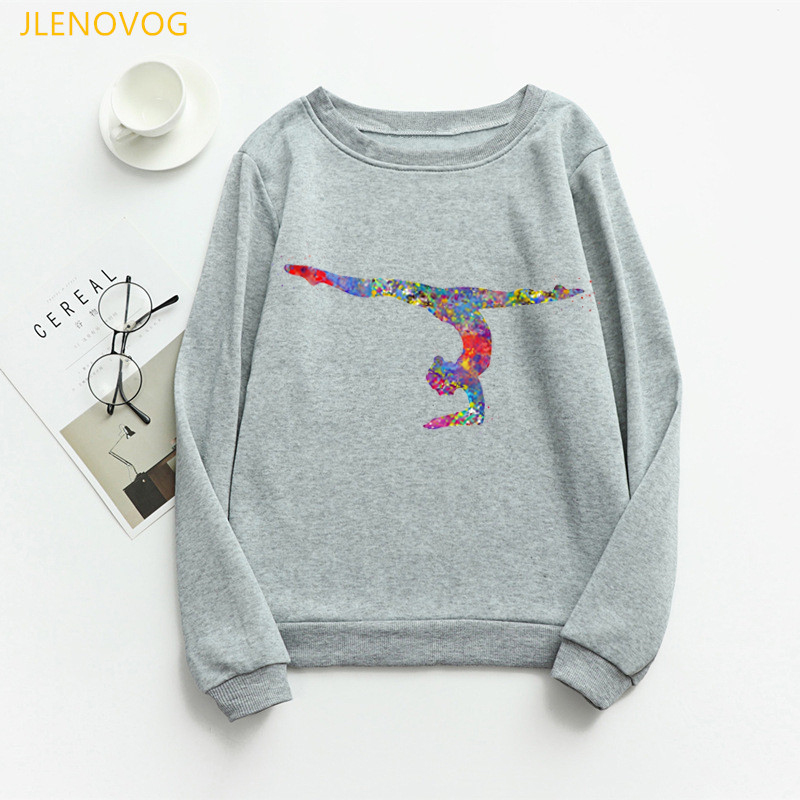 Watercolor Gymnastics girl printed hoodies women harajuku kawaii top pink sweatshirt femme sports lover birthday gift tracksuit alx