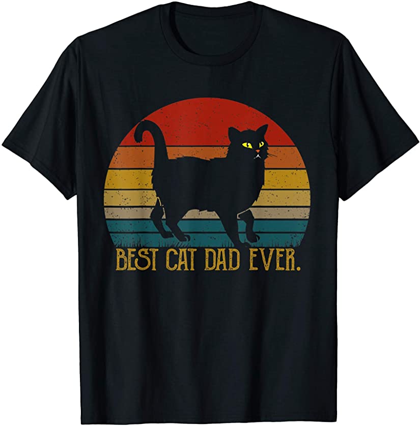 Mens Best Cat Dad Ever – Cool Retro Vintage Kitten Design Gift T-Shirt