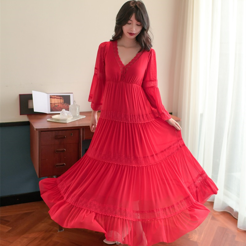 Spring Autumn Modal Women’s Nightgowns Vintage Princess Gauze Long Sleepwear Girls Tiered Night Dress Home Wear alx