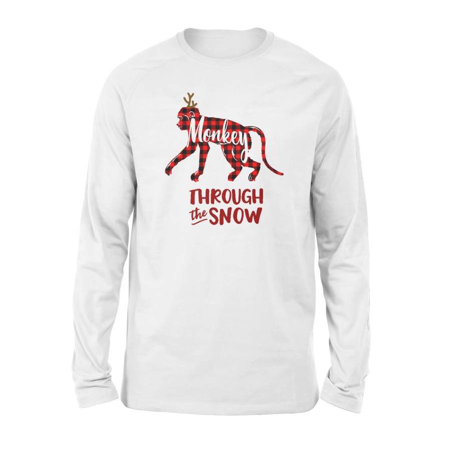 Through The Snow Christmas Monkey Red Plaid Long Sleeve