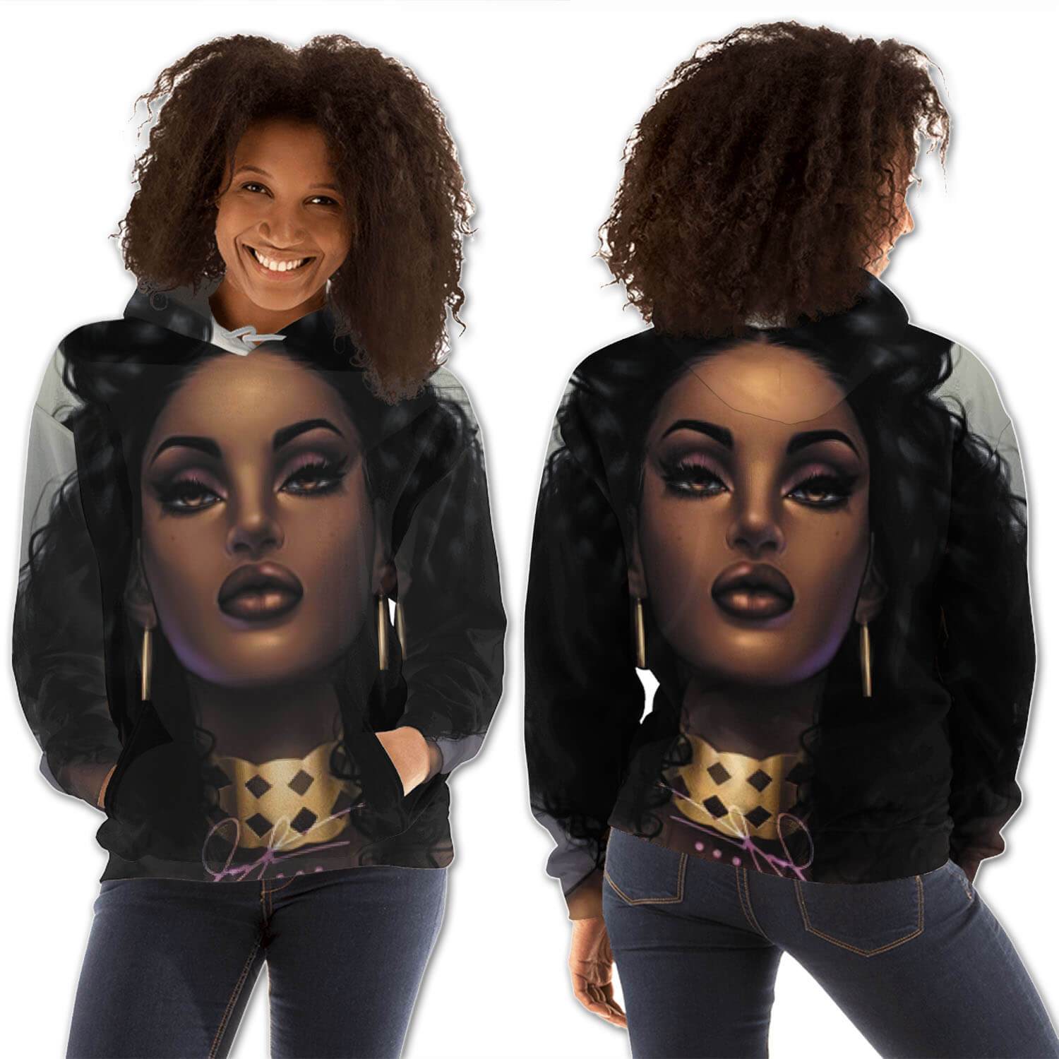 African American Hoodies Pretty Girl With Afro All Over Print Womens Hooded Sweatshirt African Fashion Styles BPS21582