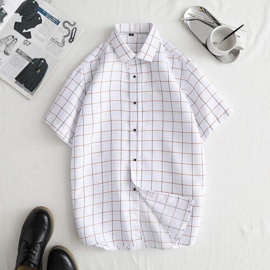 Summer Short Sleeve Shirts Men’s white shirt Clothing High Quality Casual Plaid Men Shirt