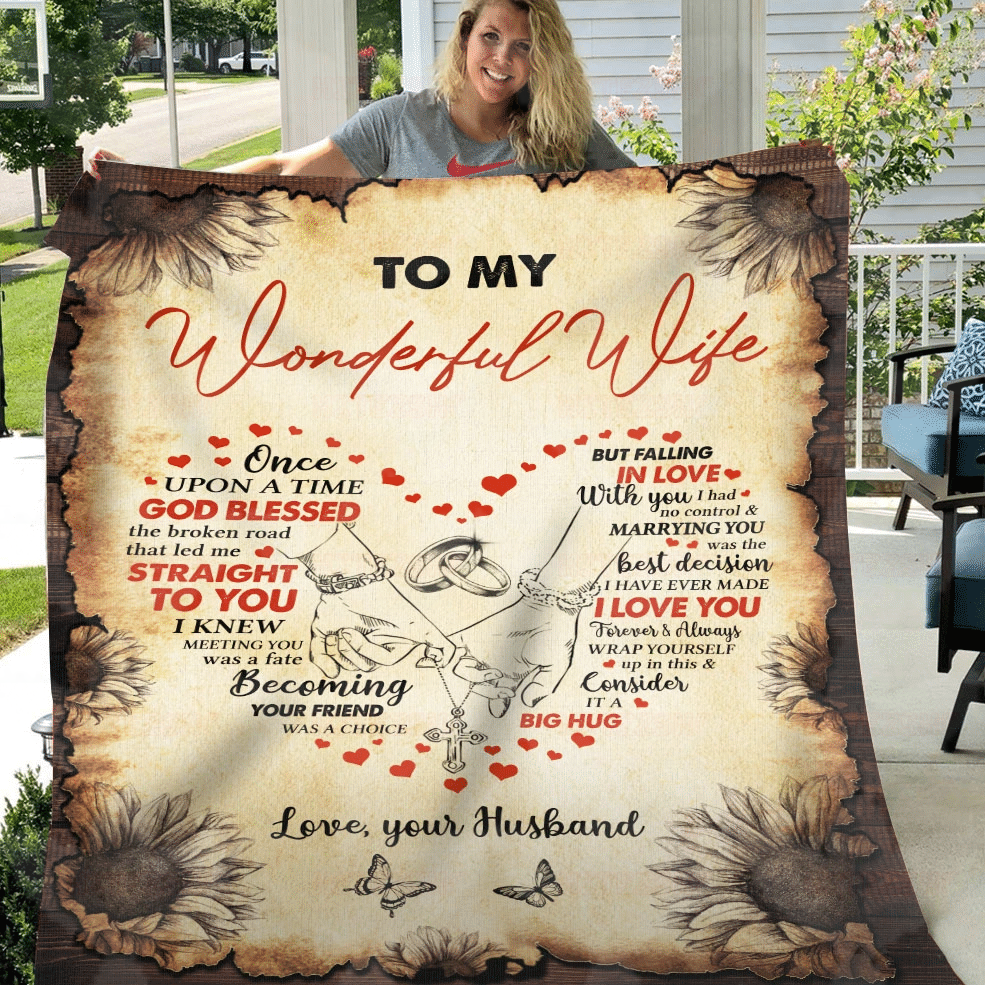 Rings To My Wonderful Wife Sherpa Blanket Once Upon A Time God Blessed The Broken Road That Led Me Straight To You – Valentines Day Gifts – Valentine Gift For Wife – Blanket Valentine For Wife