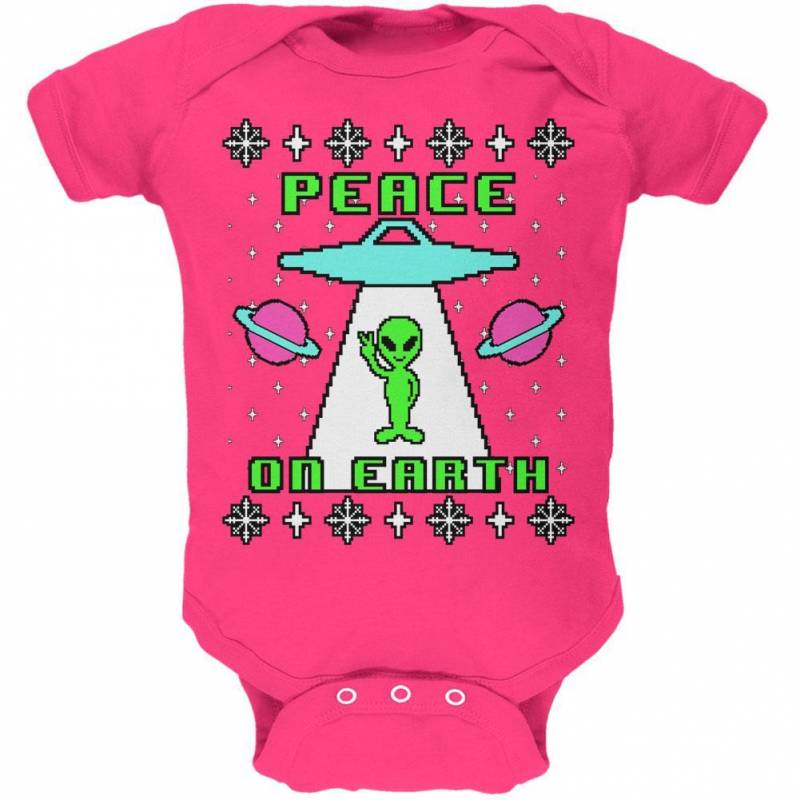 Alien Peace on Earth Ugly Christmas Sweater Soft Baby One Piece