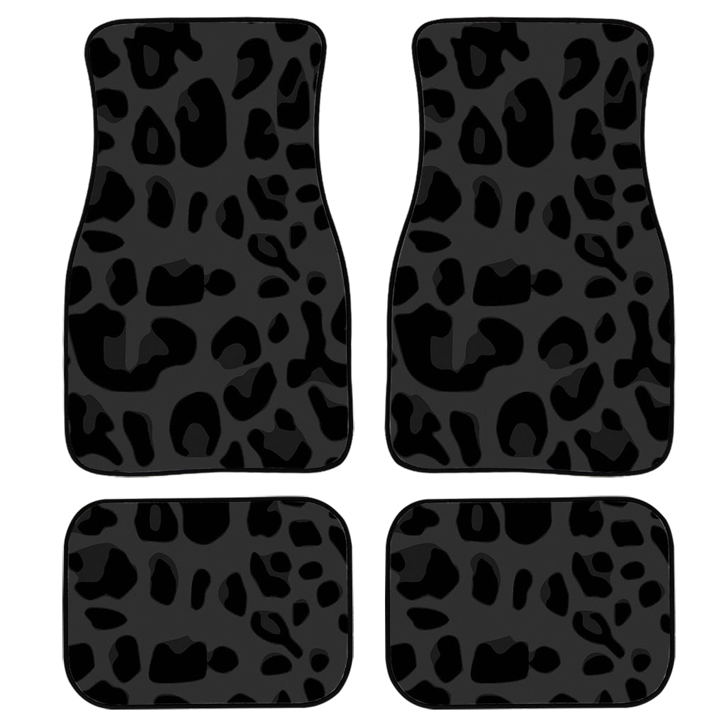 Black Leopard Print Front And Back Car Floor Mats, Front Car Mat