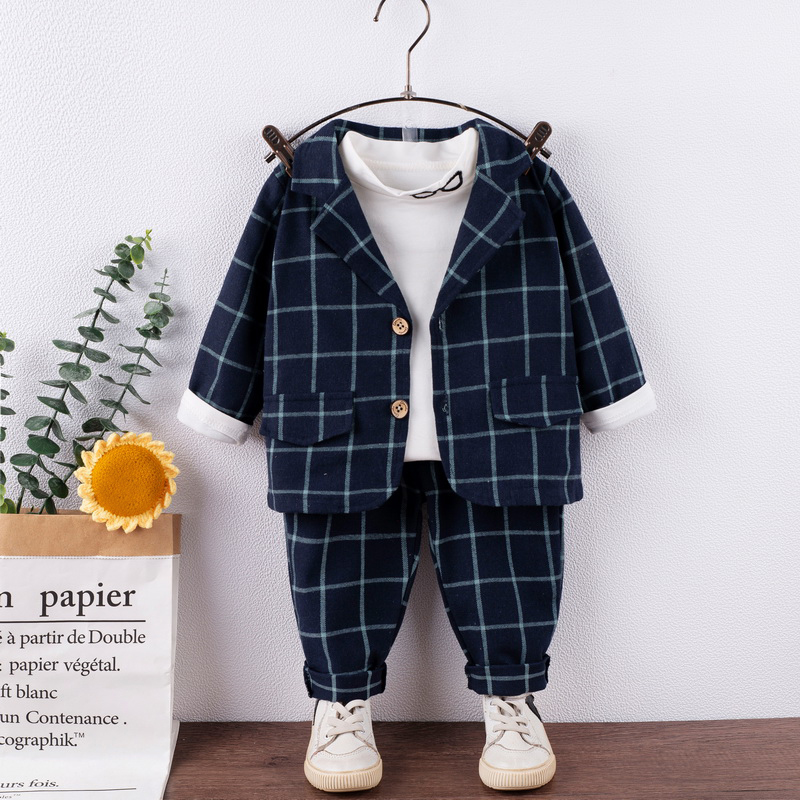 Spring Toddler Infant Newborn Outfits Gentleman Style Baby Boys Clothing Sets Children Plaid Coats T Shirt Pants Kids Clothes alx