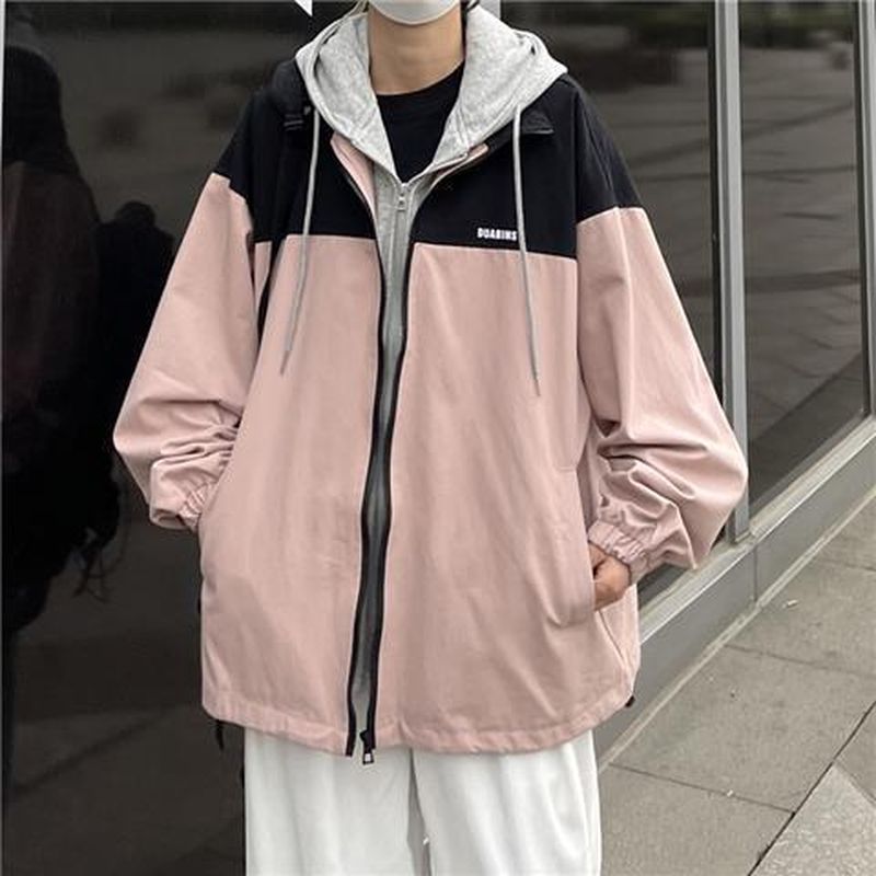 Autumn winter Japan fake two-piece hooded jacket for men women Hong Kong style loose casual stitching tactical baseball jacket alx