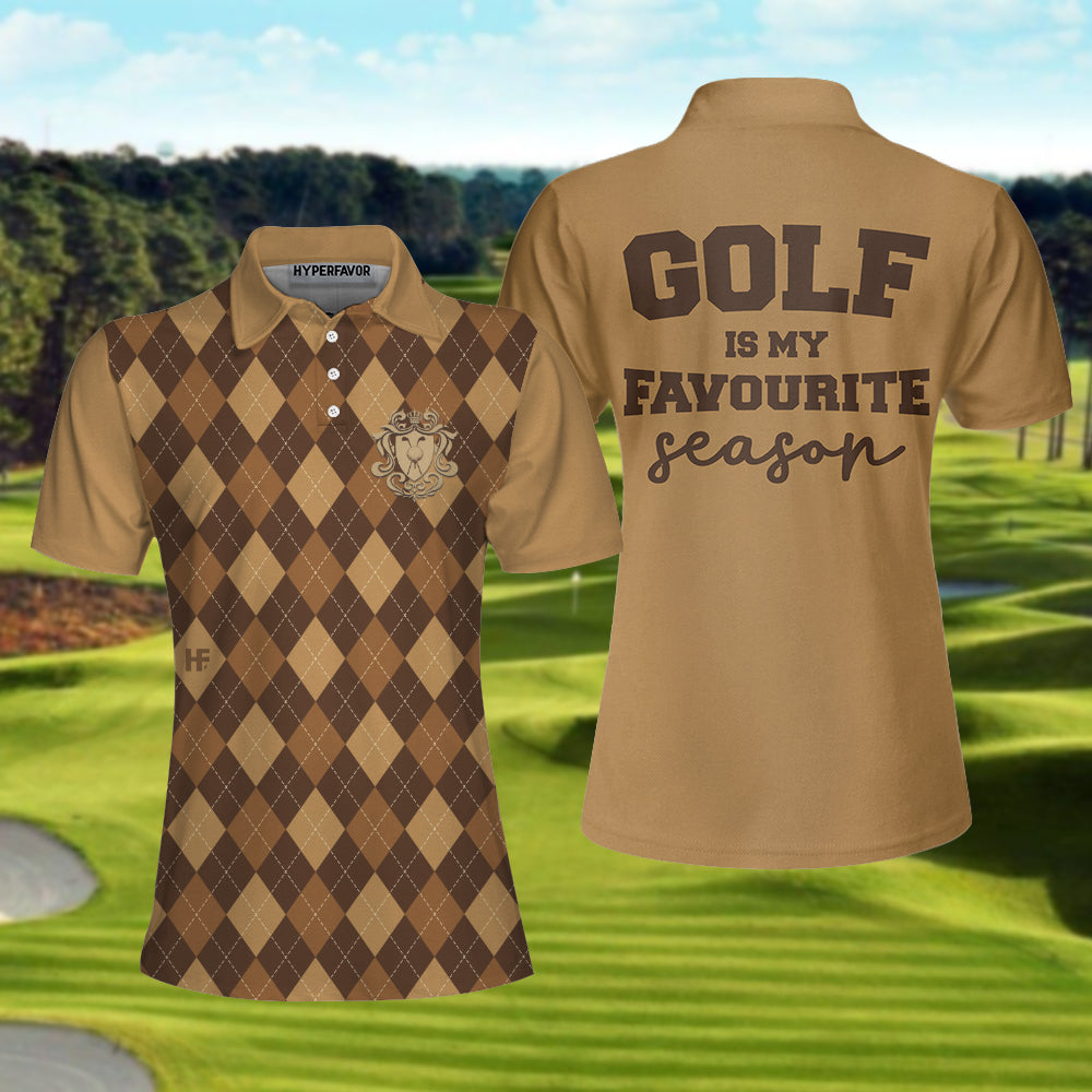 Golf Is My Favourite Season Golf Short Sleeve Women Polo Shirt, Brown Argyle Pattern Golf Polo Shirt For Ladies Coolspod