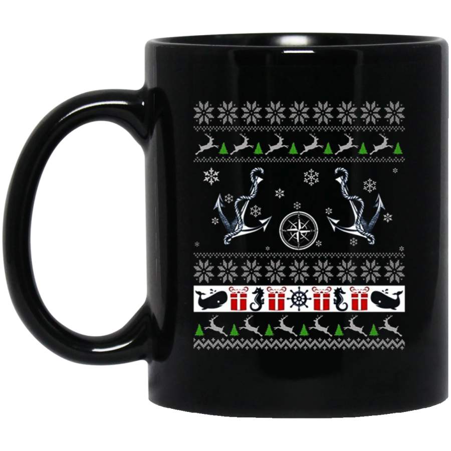 Ugly Christmas Sweater US Anchor Xmas 11 oz 15 oz Black Mug