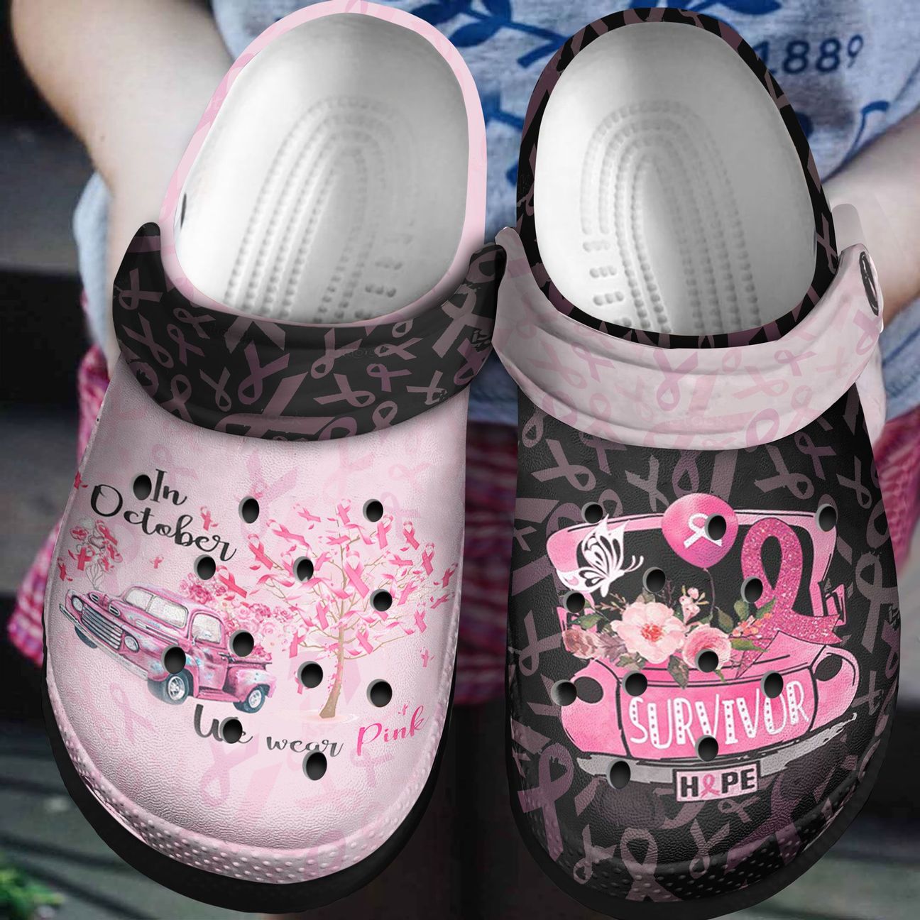 Breast Cancer Personalized Clog, Custom Name, Text, Color, Number Fashion Style For Women, Men, Kid, Print 3D Wear Pink