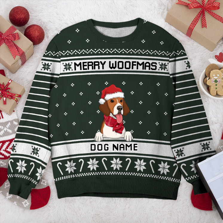 American Foxhound Merry Woofmas Personalized Sweater, Dog Ugly Christmas Sweater