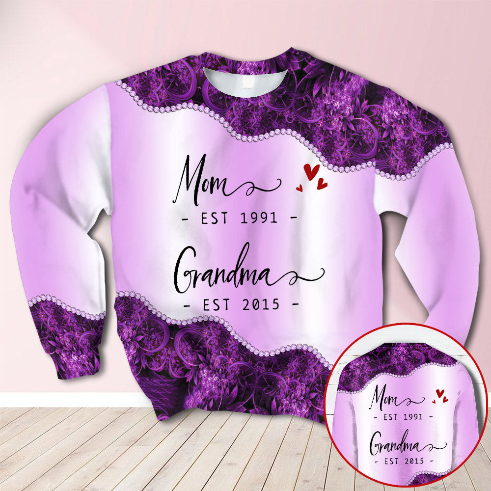 Personalized Mom And Grandma Est Year Purple All Over Print Shirts For Grandma, Hn98, Trhn