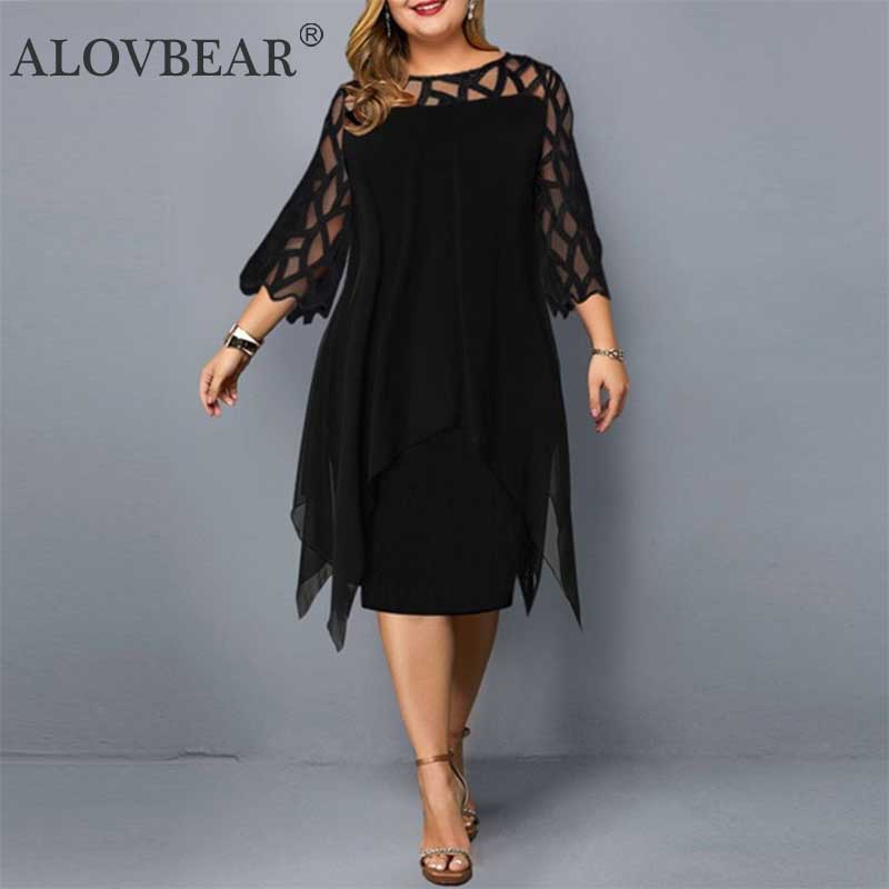 ALOVBEAR 2022 Women Plus Size Dresses 4XL 5XL 6XL Lace Mesh Sexy Elegant Midi Party Dress Loose Big Size Party Dress alx