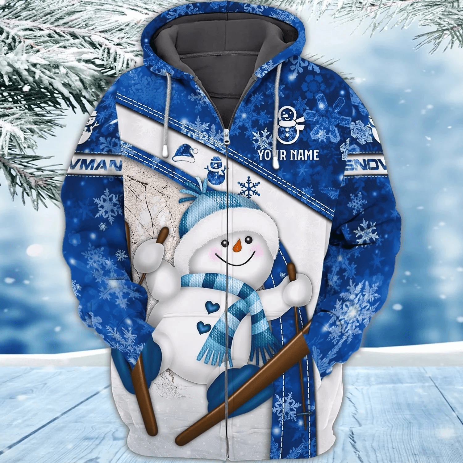 Personalized Snowman Christmas 3D Zipper Hoodie, Snowman Christmas Shirt, Christmas Gift