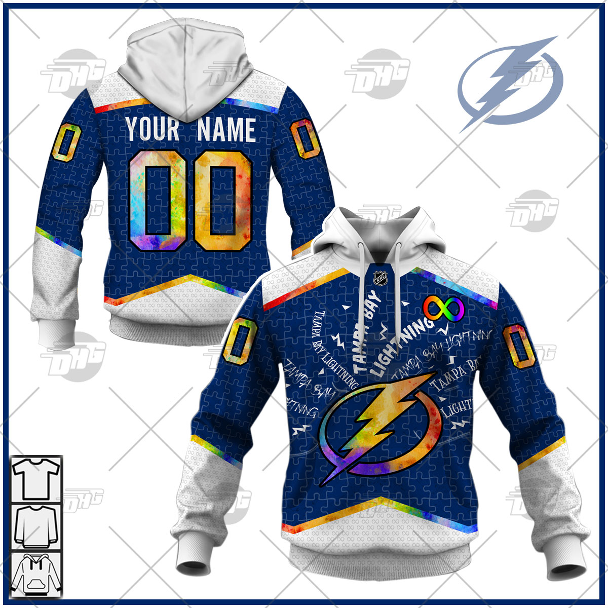 Personalized Tampa Bay Lightning Jersey Custom Autism Hoodie Personalize Hoodie