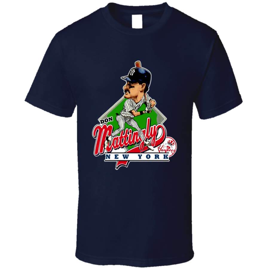 Don Mattingly NY Baseball Retro Caricature T Shirt