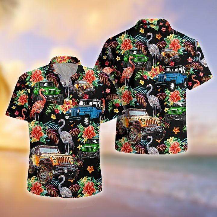 Hawaii Aloha Shirt Made In Jeep Summer Flamingo Ha95175