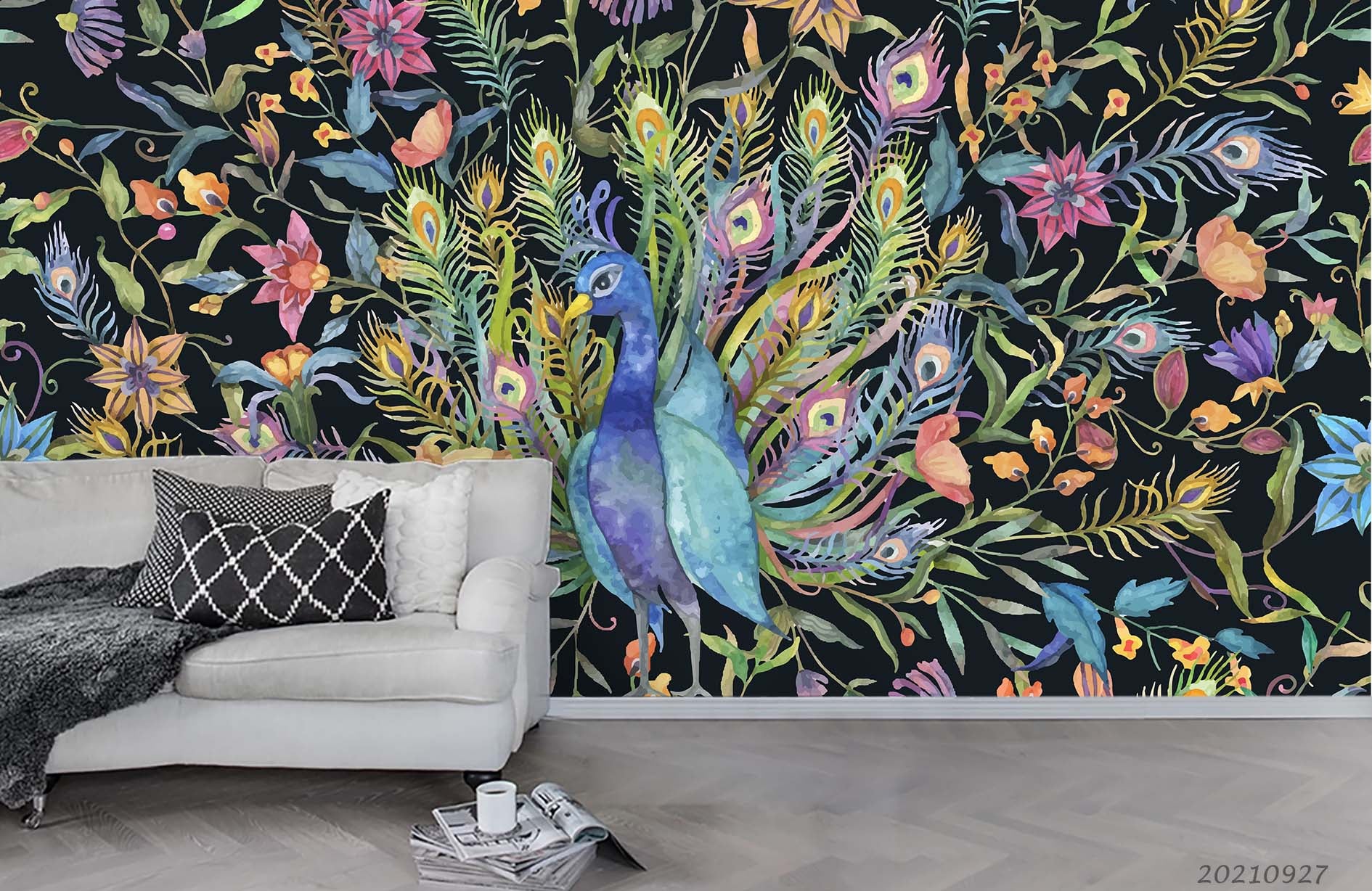 3D Hand Drawn Animal Peacock Wall Mural Wallpaper Lqh 191