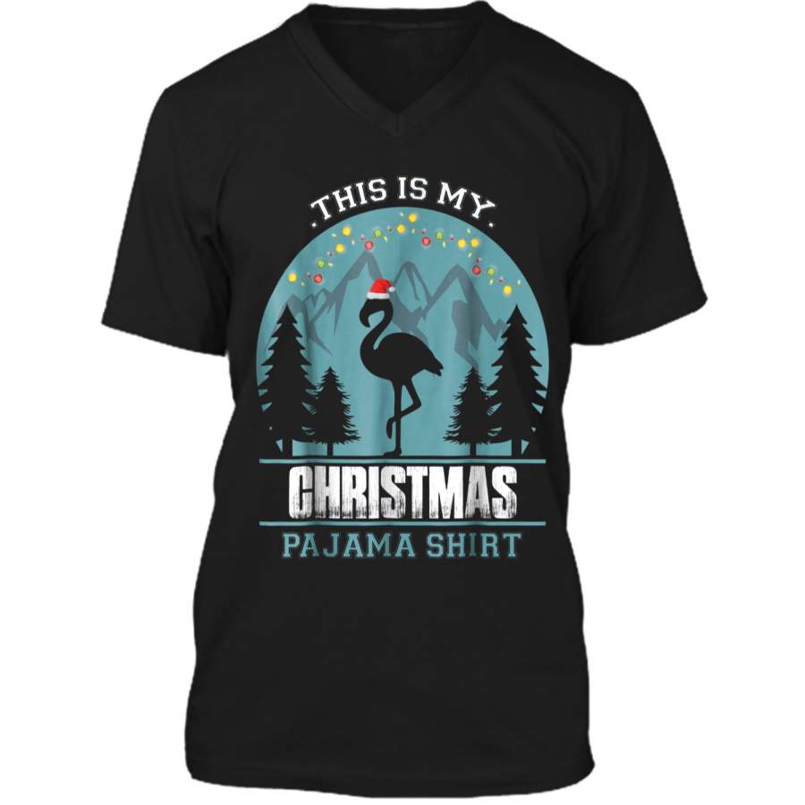 This is my Christmas Pajama  Flamigo Animal  Mens Printed V-Neck T