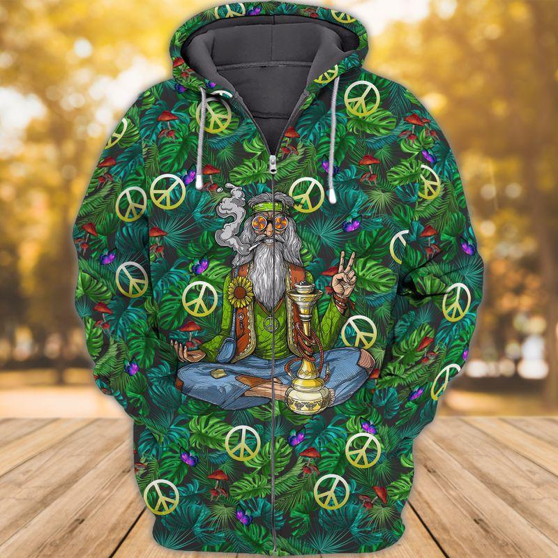 Old Hippie Smoke Shisha Cool 3D Zipper Hoodie