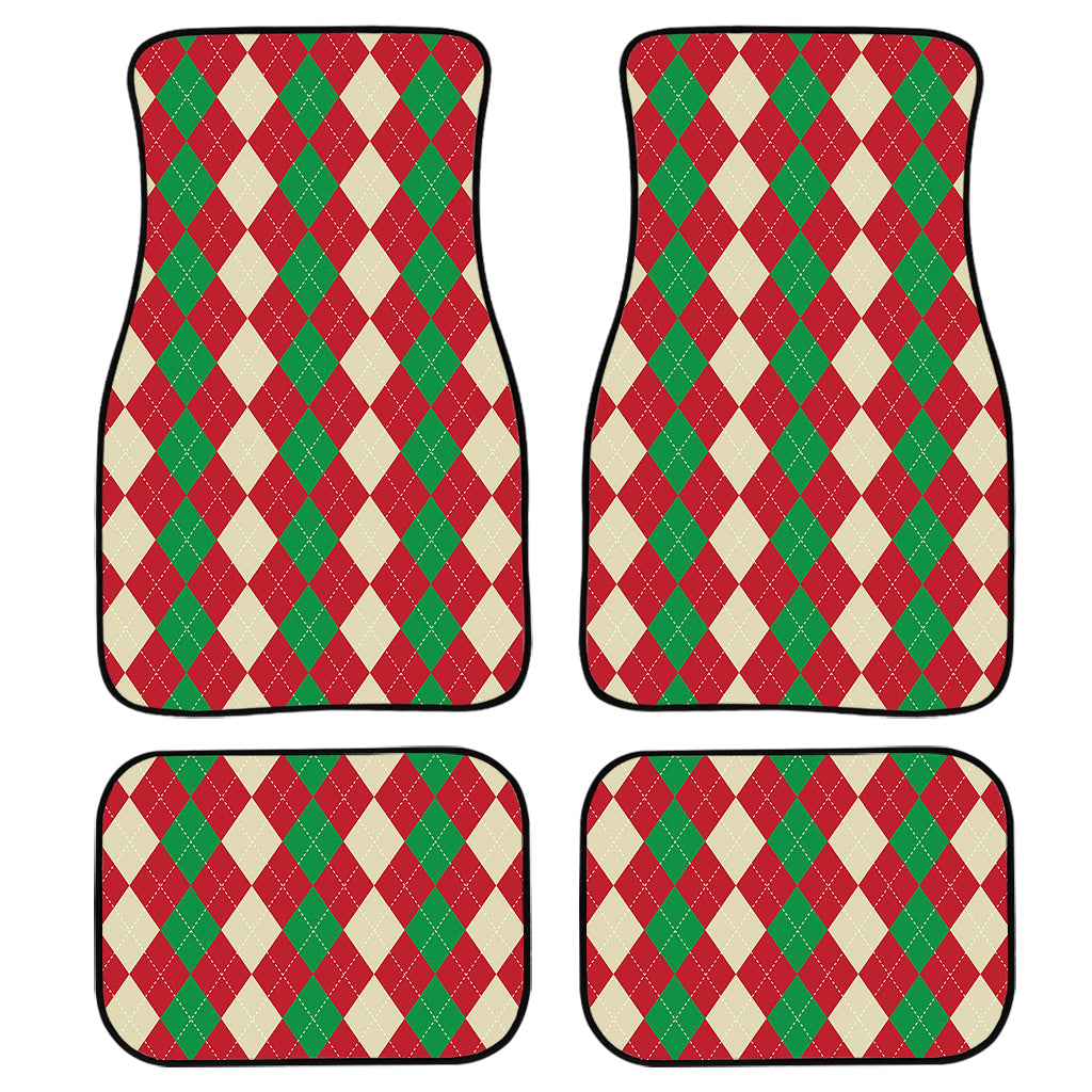 Christmas Themed Argyle Pattern Print Front And Back Car Floor Mats, Front Car Mat