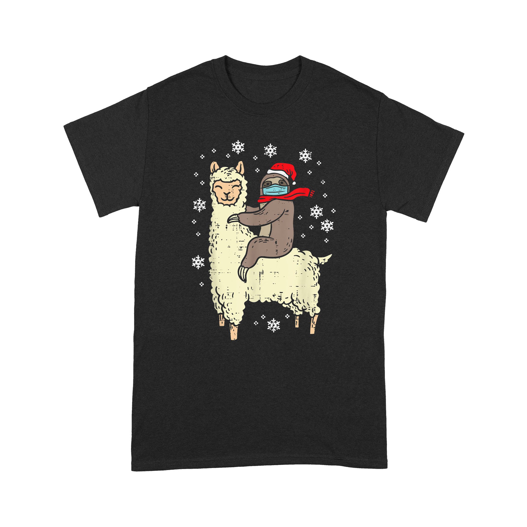 Sloth Santa Llama Face Mask Ugly Christmas Quarantine Gift – Standard T-shirt