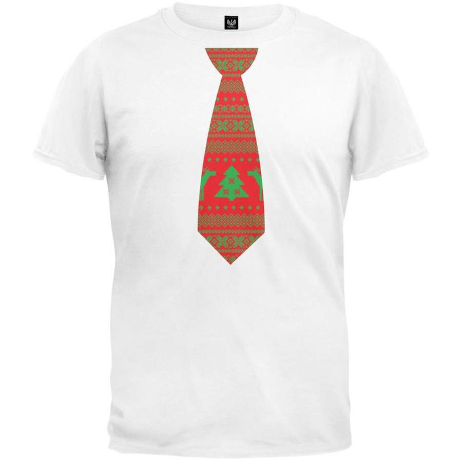 Ugly Christmas Sweater Tie White Adult T-Shirt