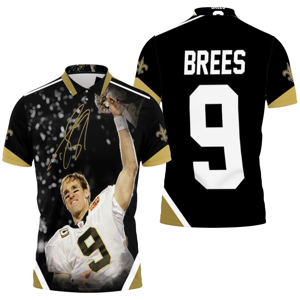 Champion Drew Brees New Orleans Saints Golden Signed Polo Shirt