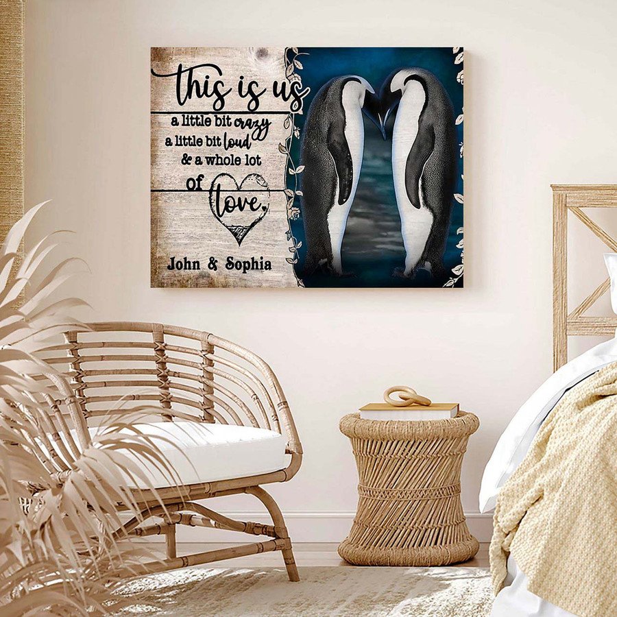 Personalized Penguin Couple Wall Art, This Is Us Whole Lot Of Love Canvas Prints For Wife  – Posters Canvas Prints Wall Art