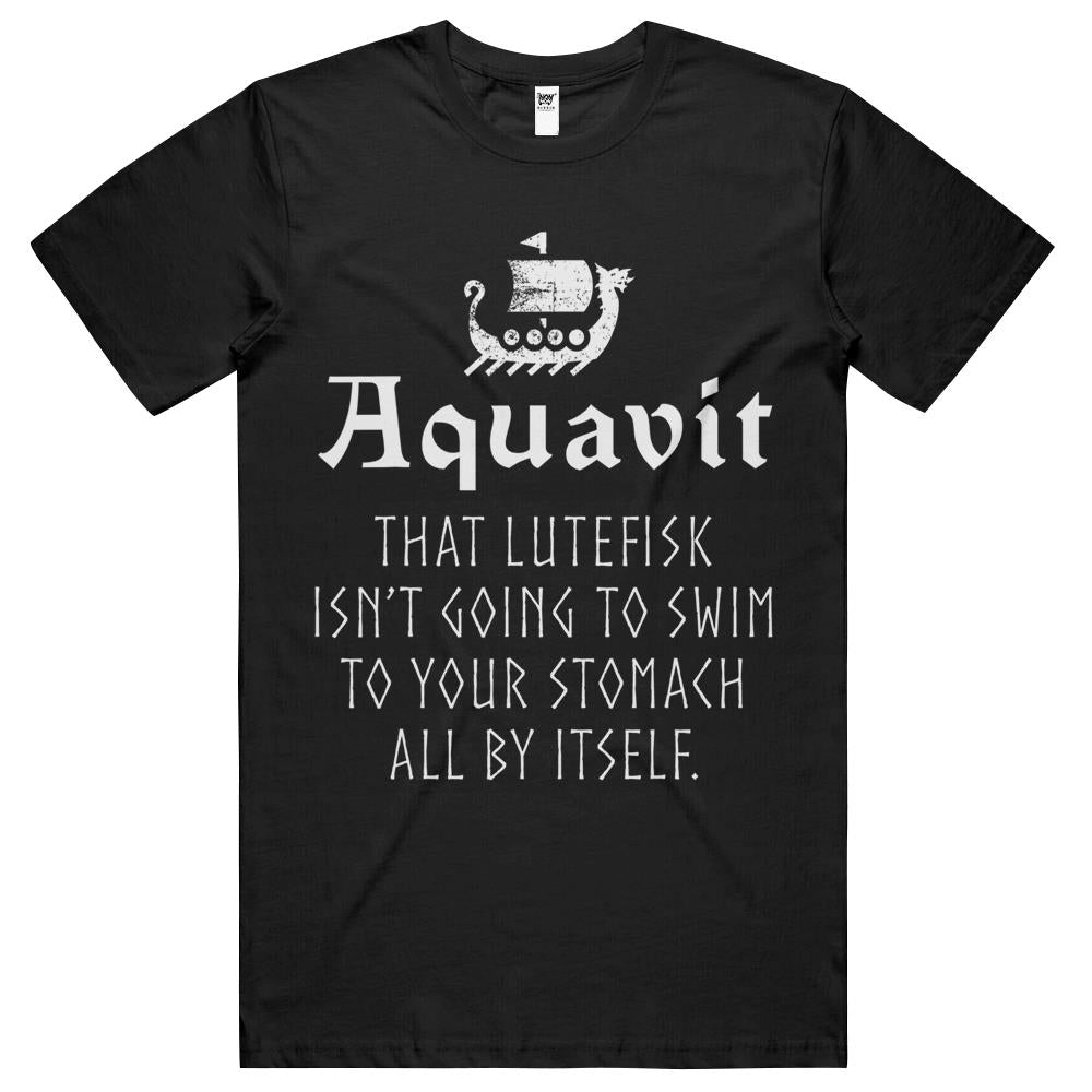 Funny Scandinavian Saying Aquavit Lutefisk Viking Ship T Shirts